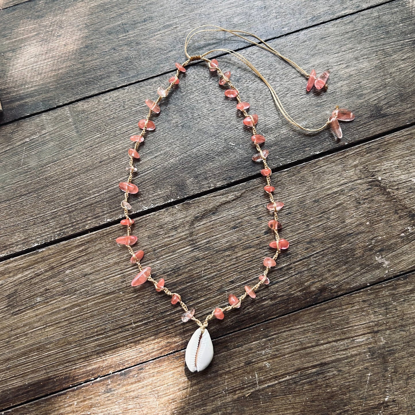 Cowrie Shell + Cherry Quartz Necklace
