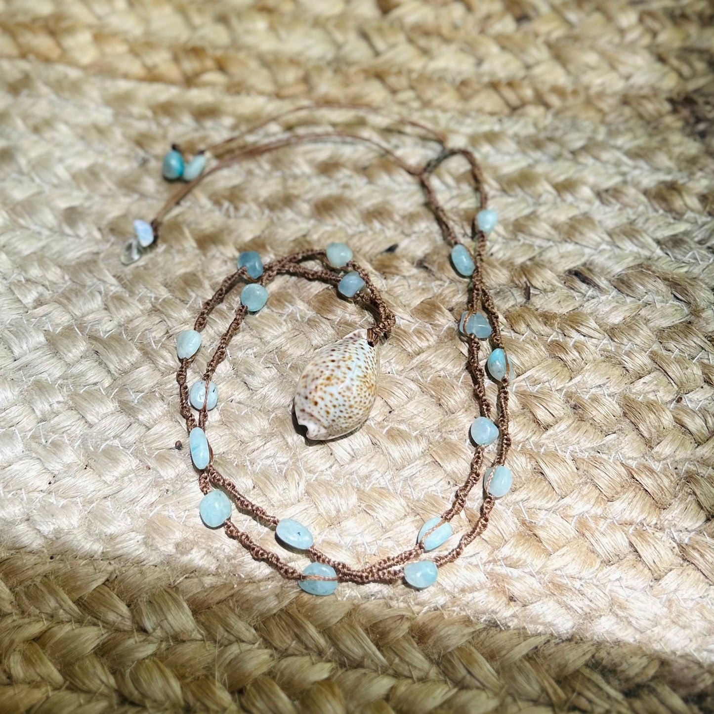 Cowrie Shell + Larimar Necklace