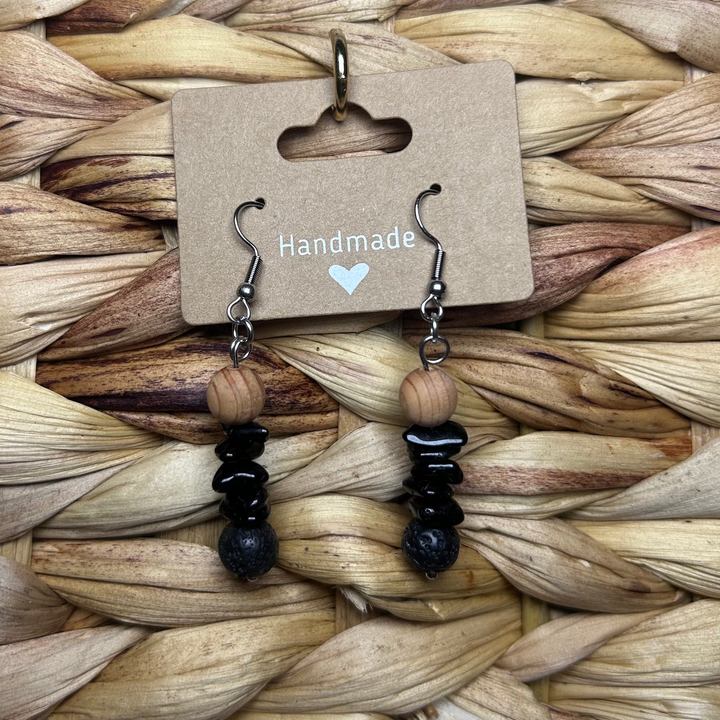 Black Tourmaline + Lava Rock Earrings