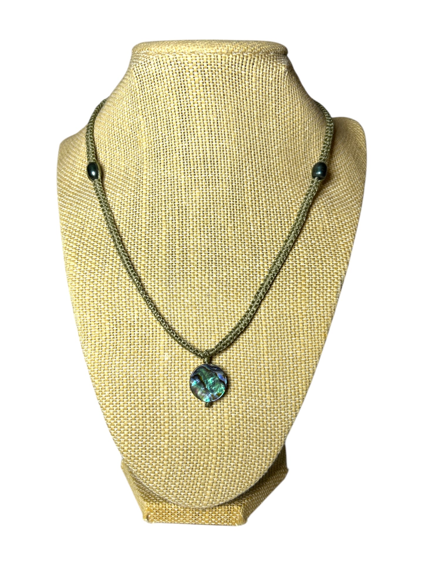 Macrame Necklace: Abalone Shell Pendant+Black Pearls