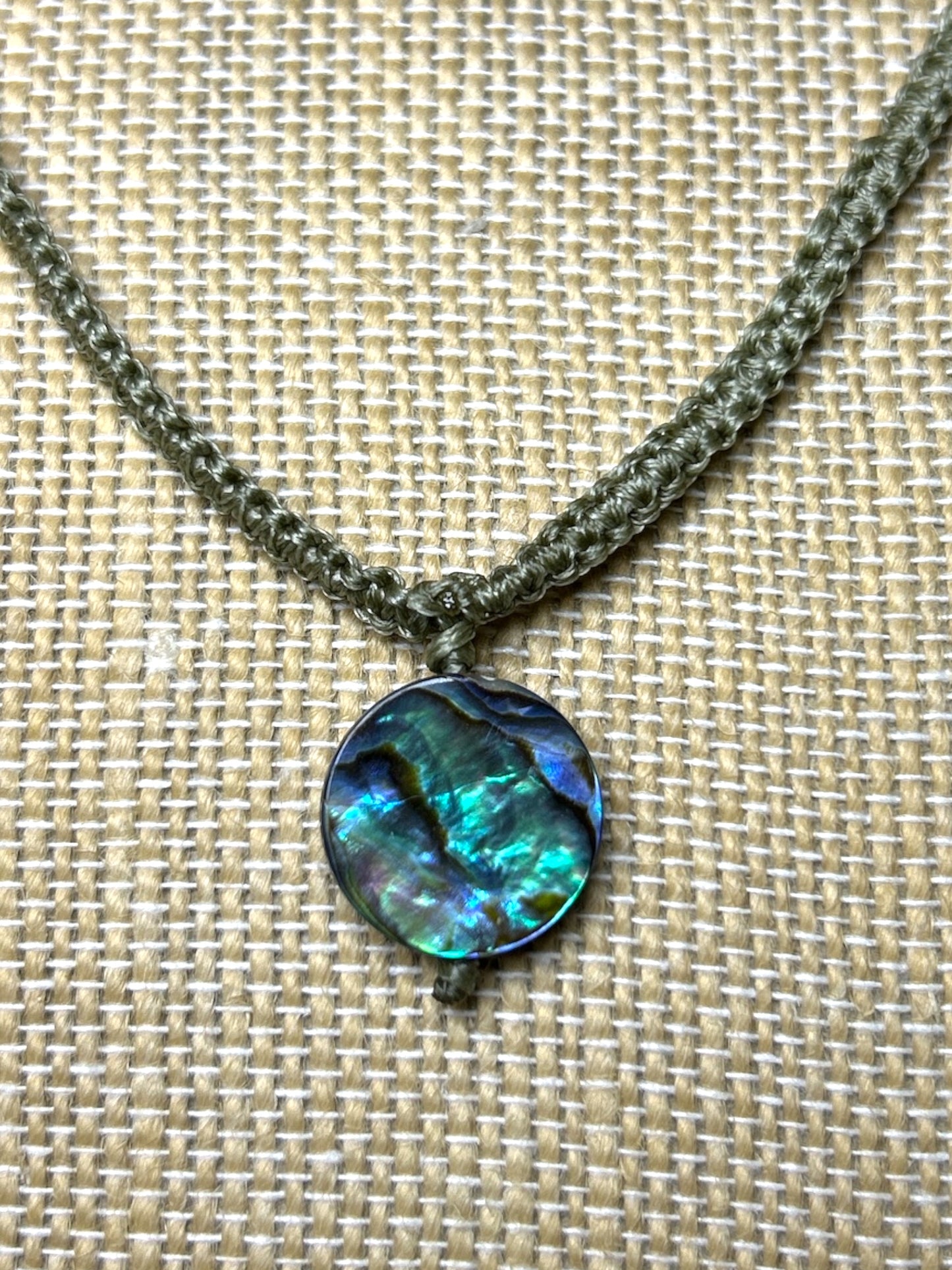 Macrame Necklace: Abalone Shell Pendant+Black Pearls