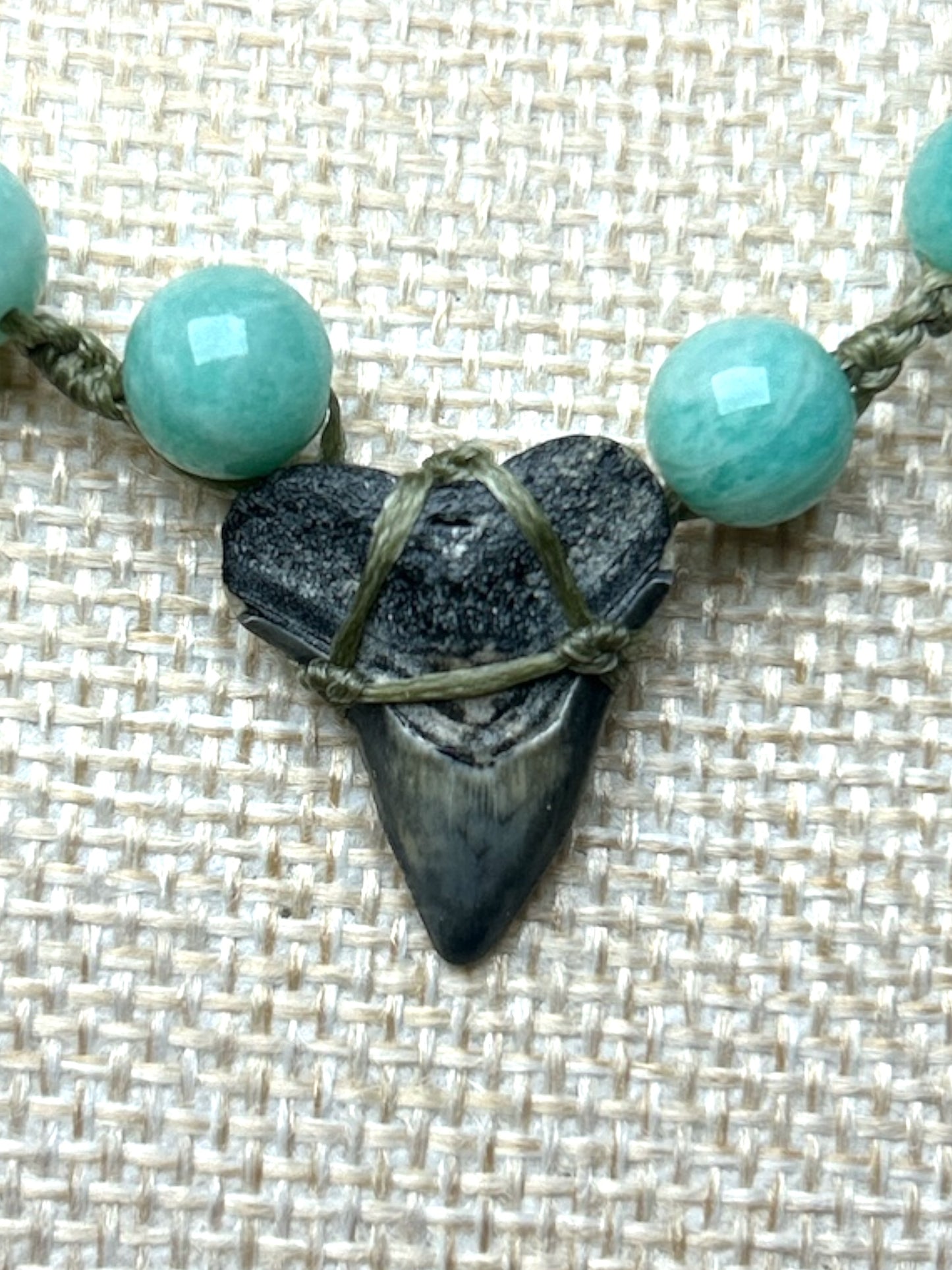 Macrame Necklace: Shark Tooth+Howlite+Land Map Jasper