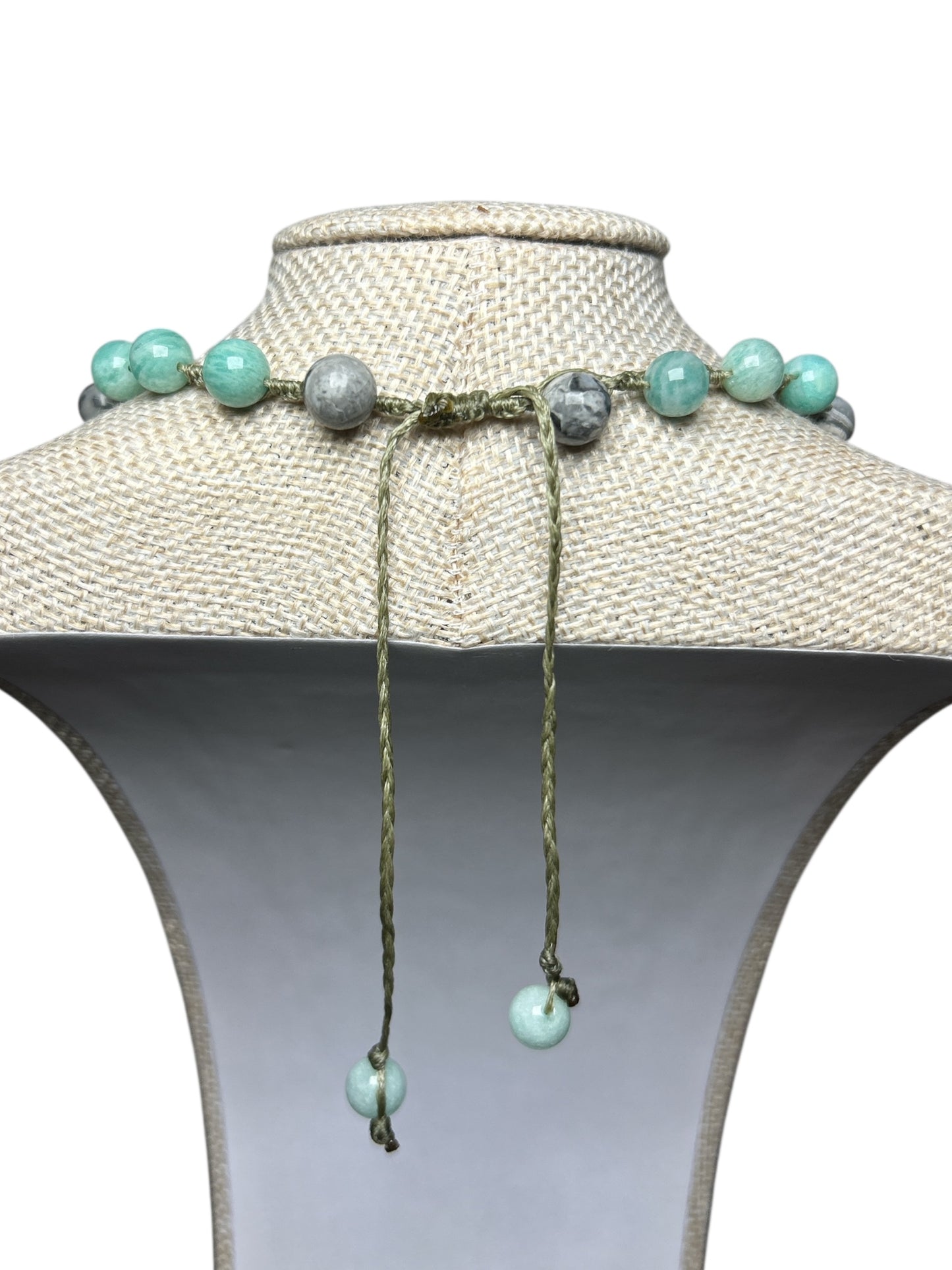 Macrame Necklace: Shark Tooth+Howlite+Land Map Jasper