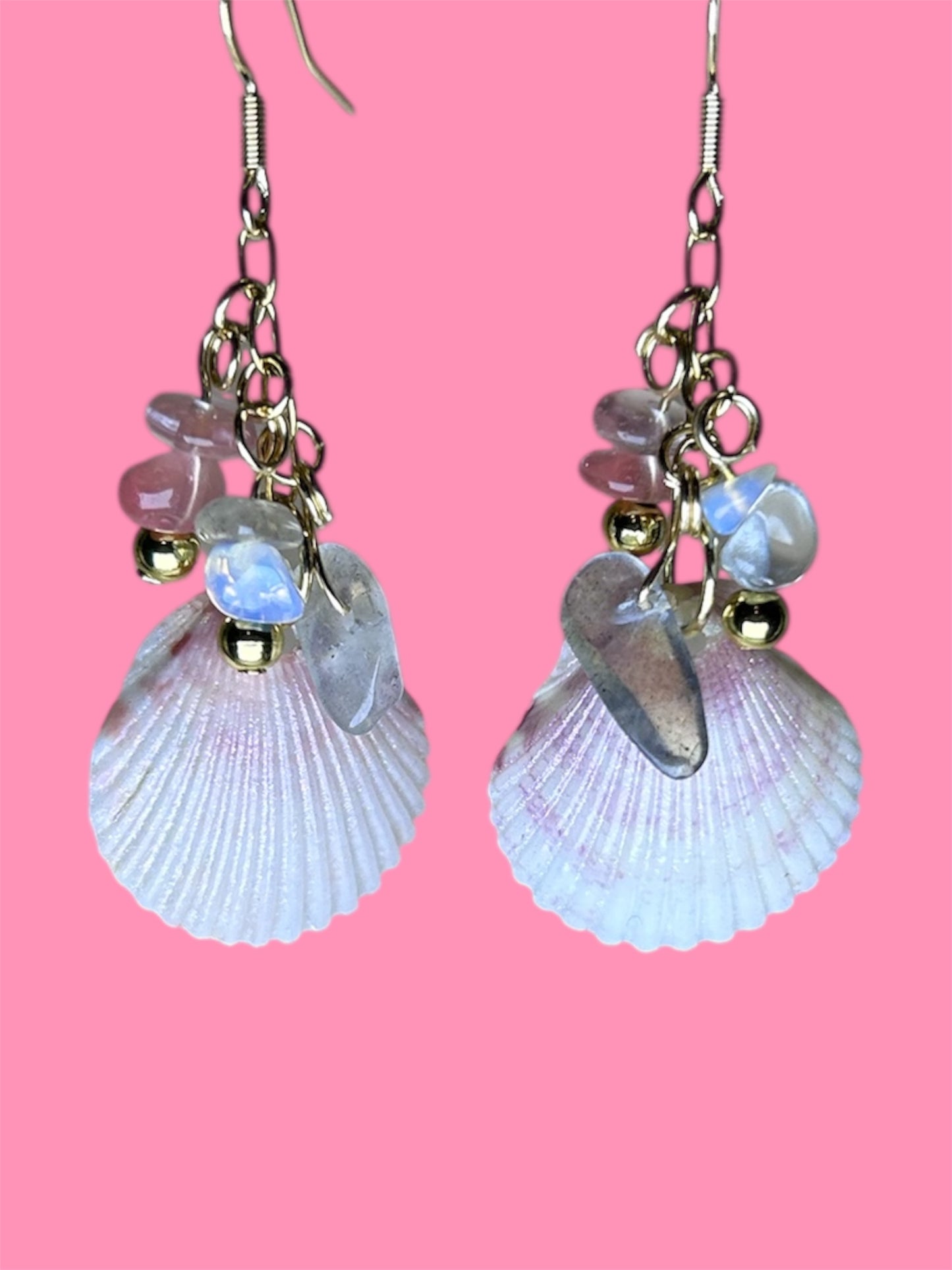 Scallop Shell and Stone Earring