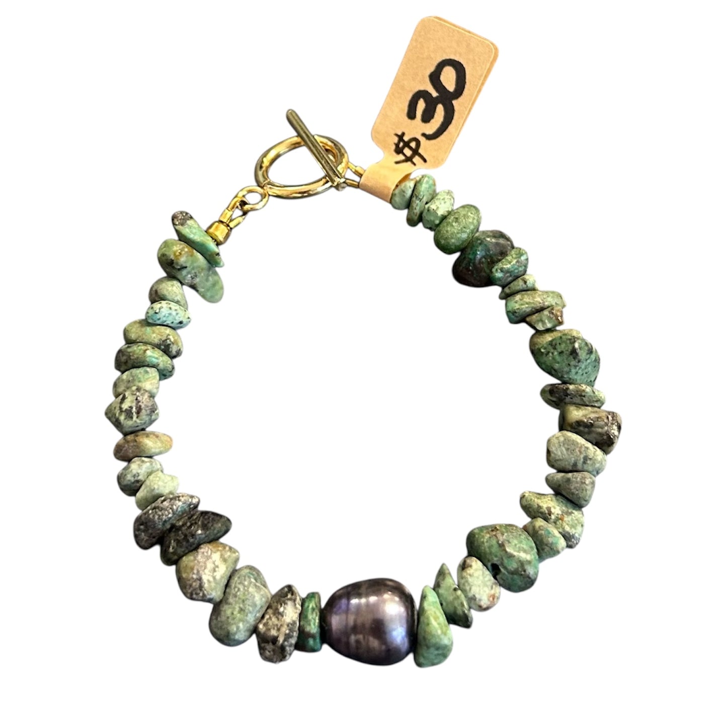 African Turquoise + Peacock Pearl Bracelet