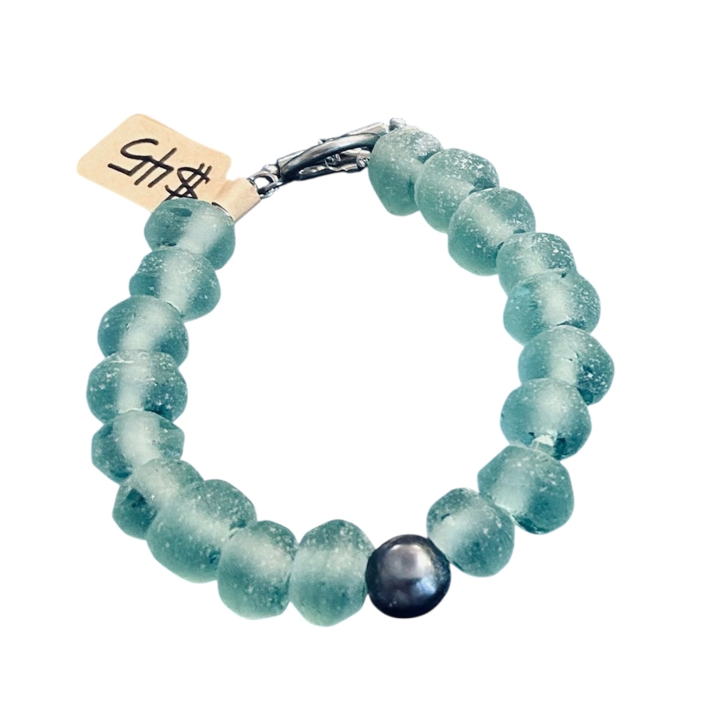 Recycled Glass + Pearl Bracelet