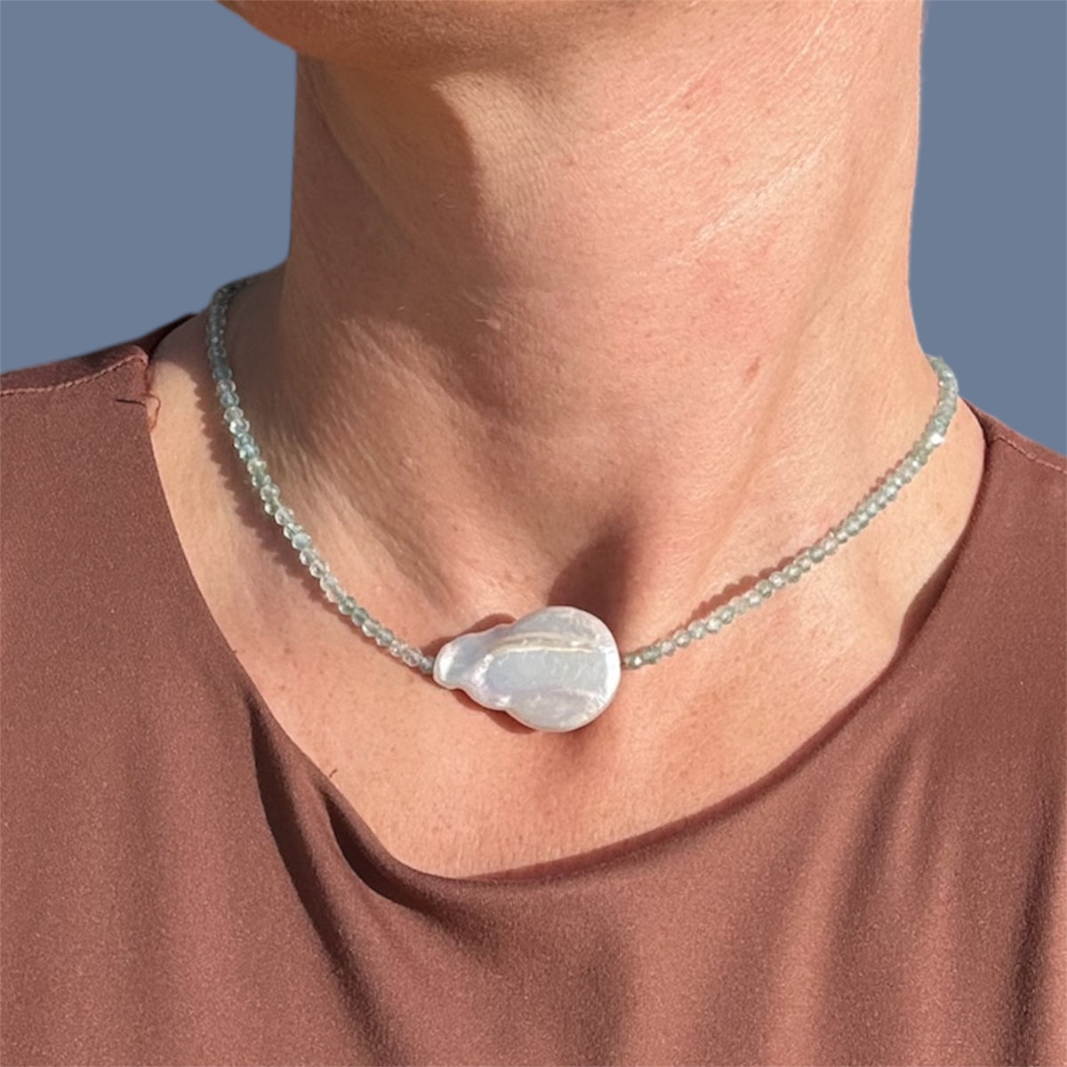 Faceted Apatite + Baroque Freshwater Pearl
