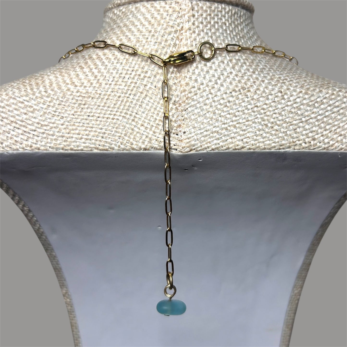 Shark Tooth + Larimar + Gold Paperclip Chain Necklace