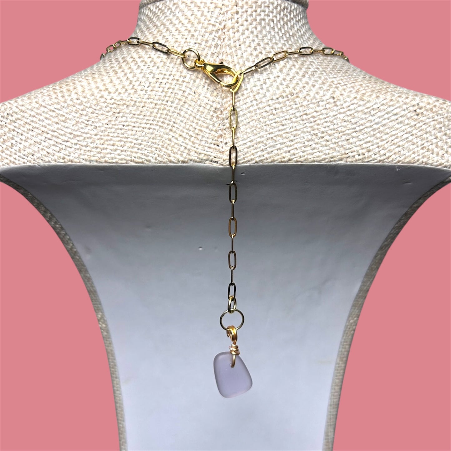 Shark Tooth + Stone + Gold Paperclip Chain Necklace
