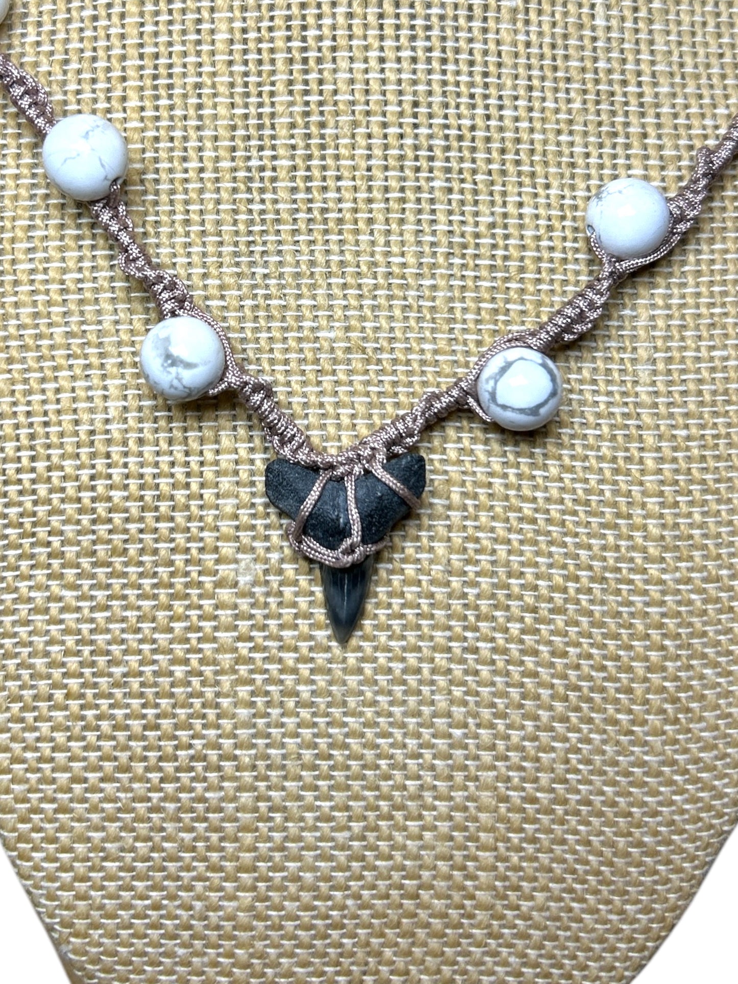 Macrame Necklace: Shark Tooth+Howlite