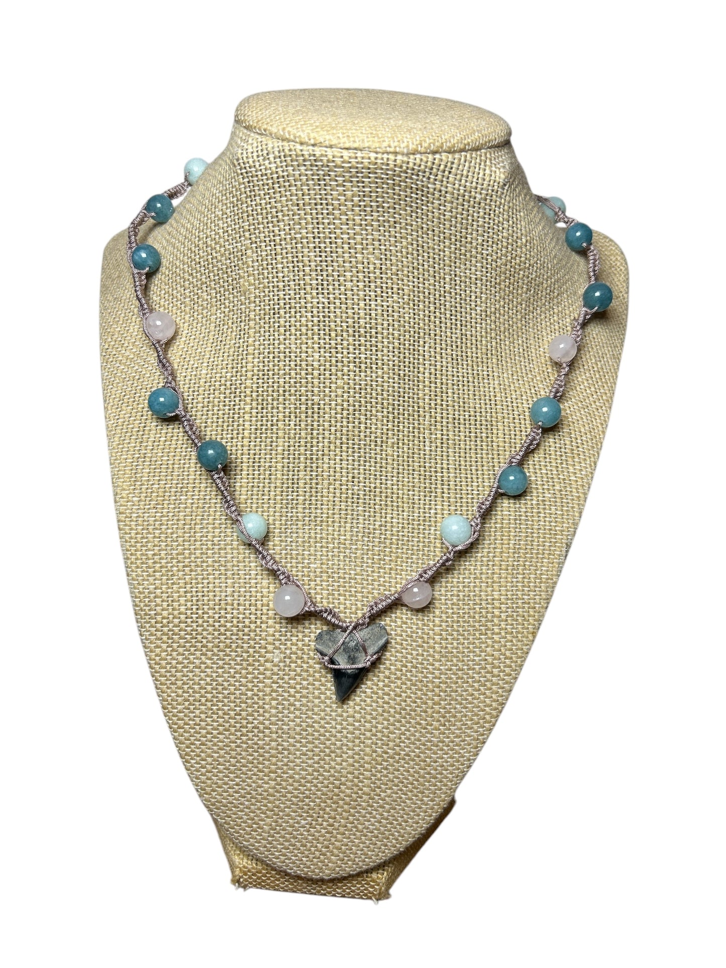 Macrame Necklace: Shark Tooth+Stones