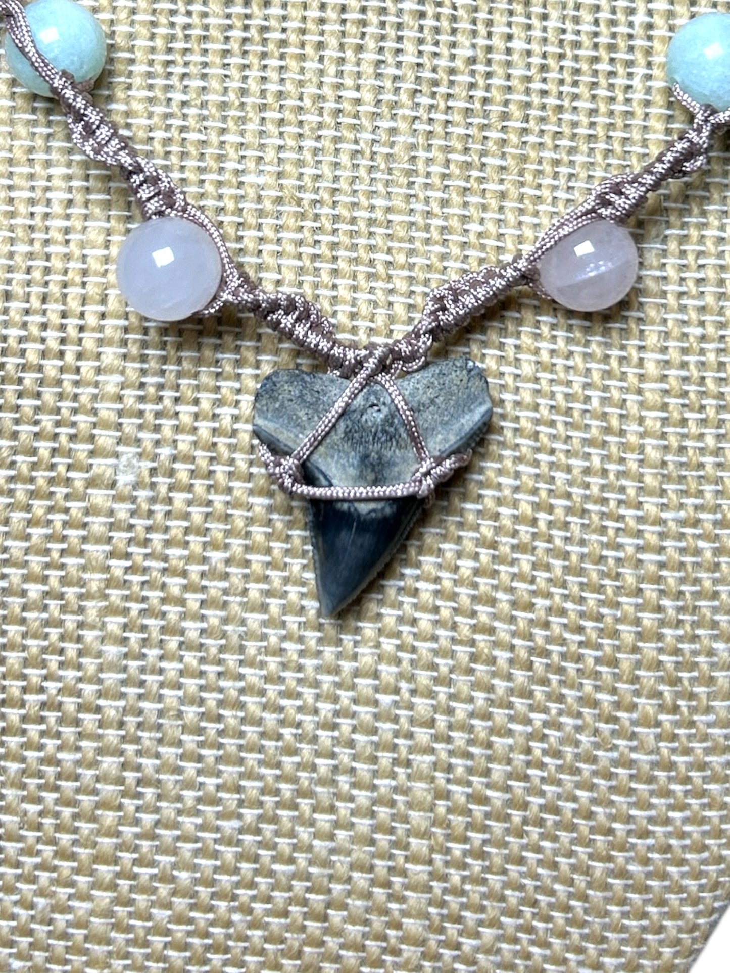 Macrame Necklace: Shark Tooth+Stones
