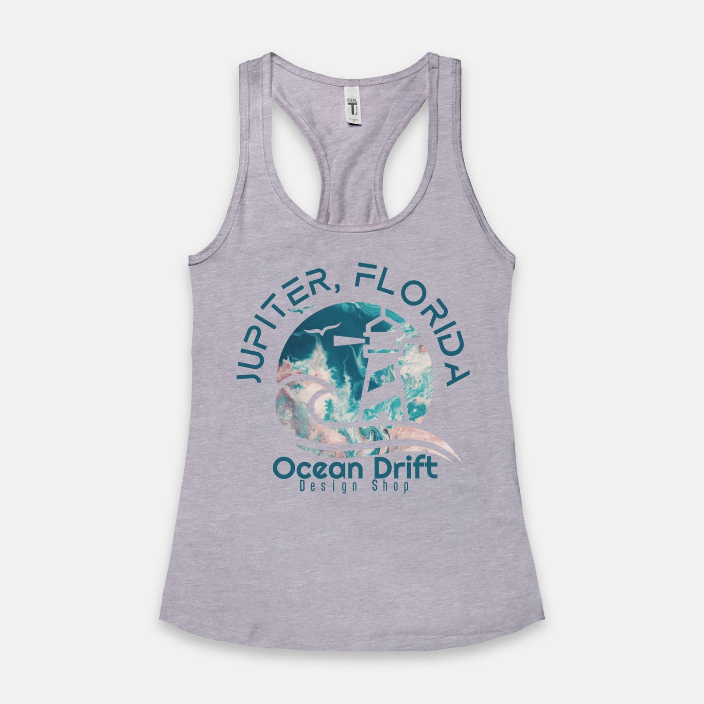 Ocean Drift Tank Top. (Teal & Pink Logo)(Full Length)