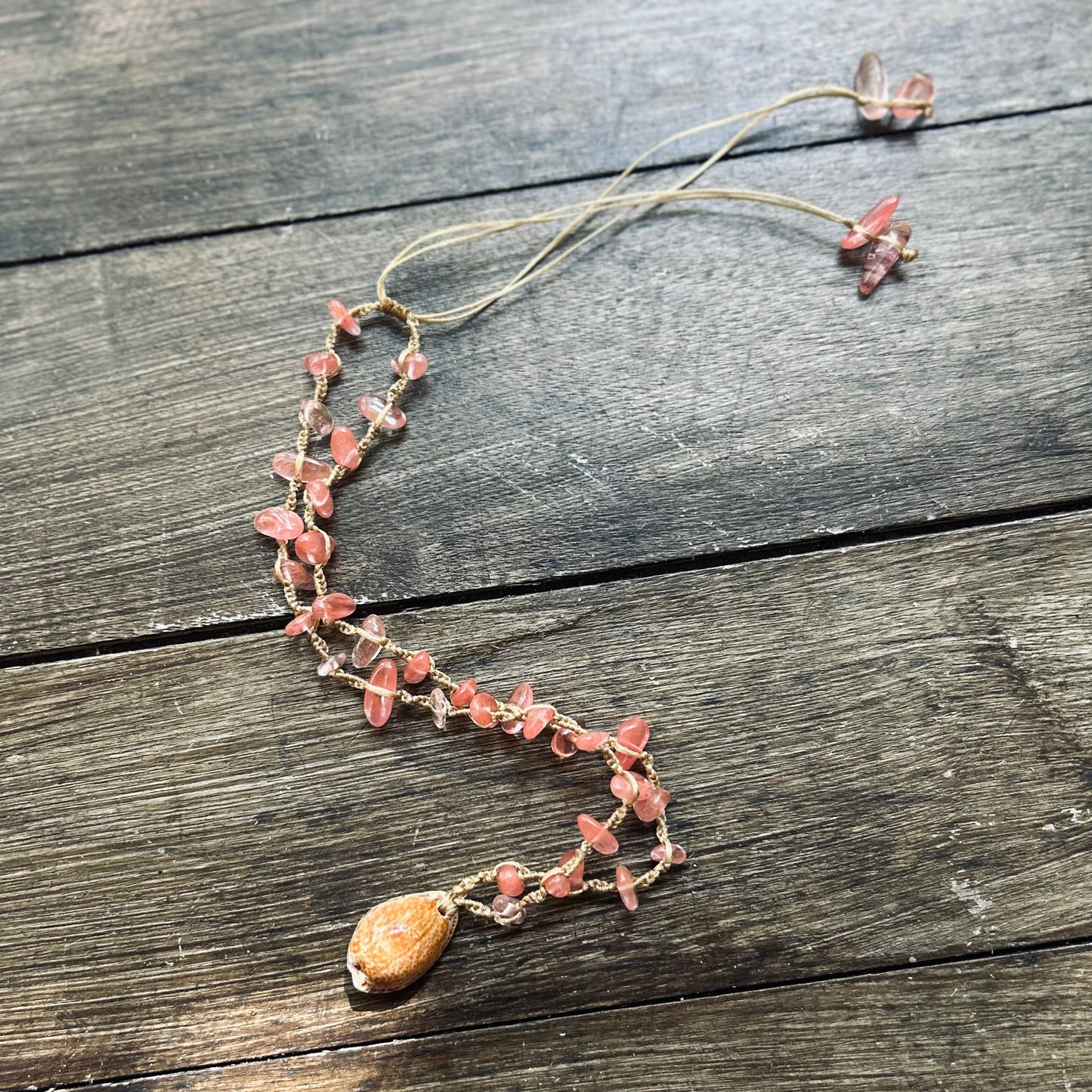 Cowrie Shell + Cherry Quartz Necklace