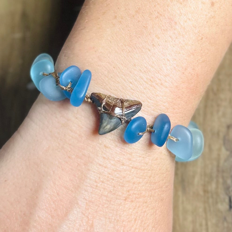 Shark Tooth + Recycled Glass Bracelet