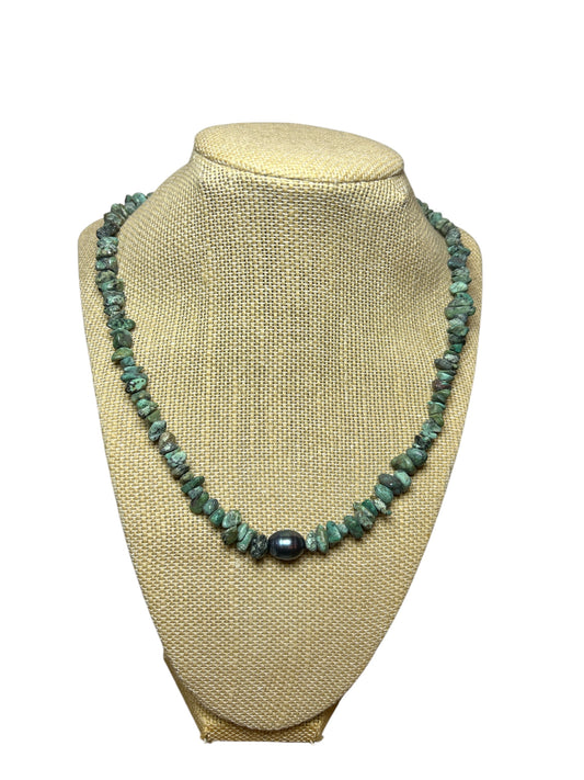 Aphrodite Collection: African Turquoise+Tahitian Pearl Necklace