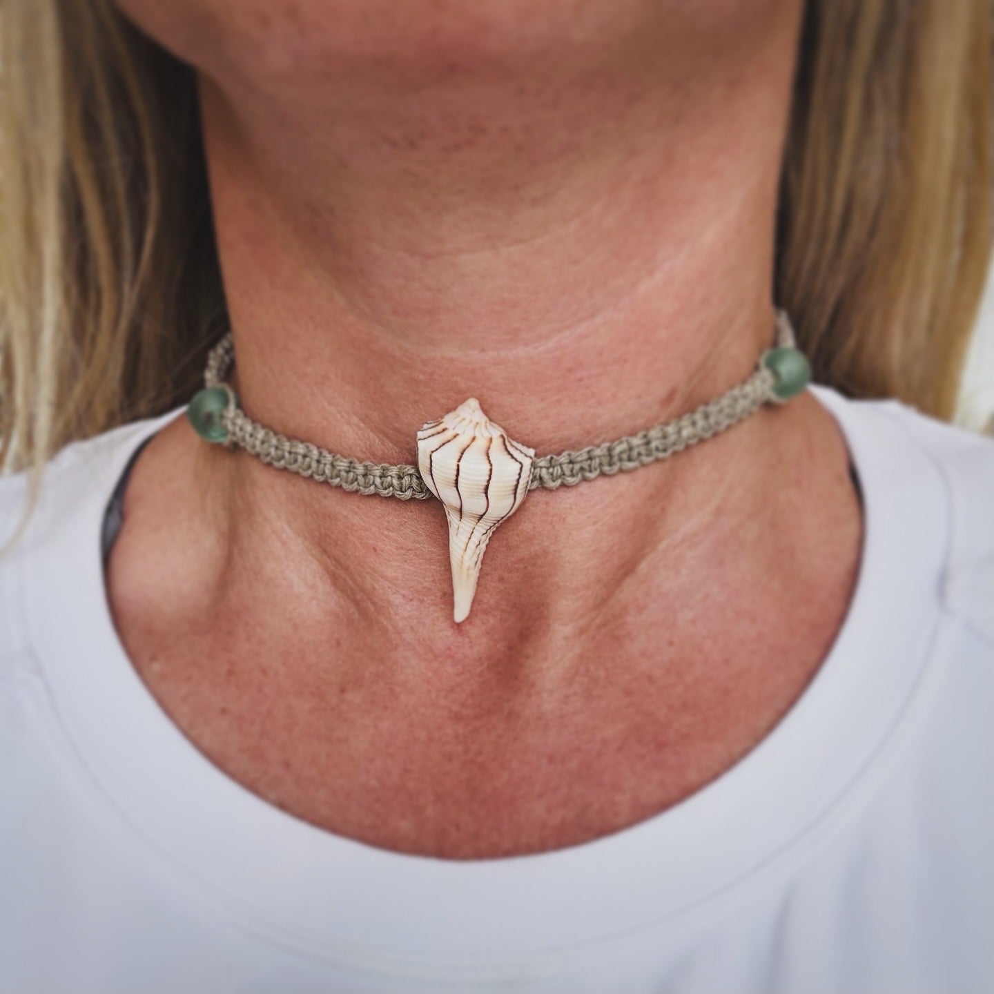 Lightning Whelk + Glass Hemp Choker