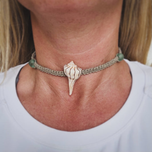 Lightning Whelk + Glass Hemp Choker