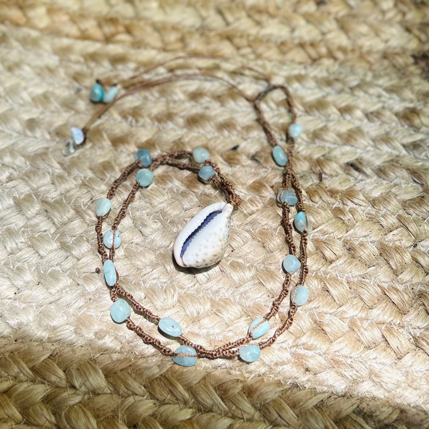 Cowrie Shell + Larimar Necklace