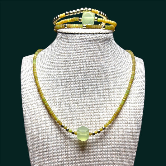 Golden Jade Cube Necklace