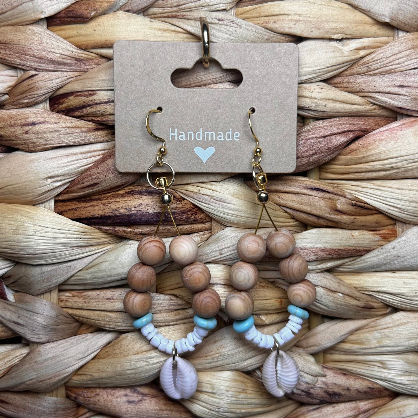 Cowrie+Puka Shell+Turquoise Earrings