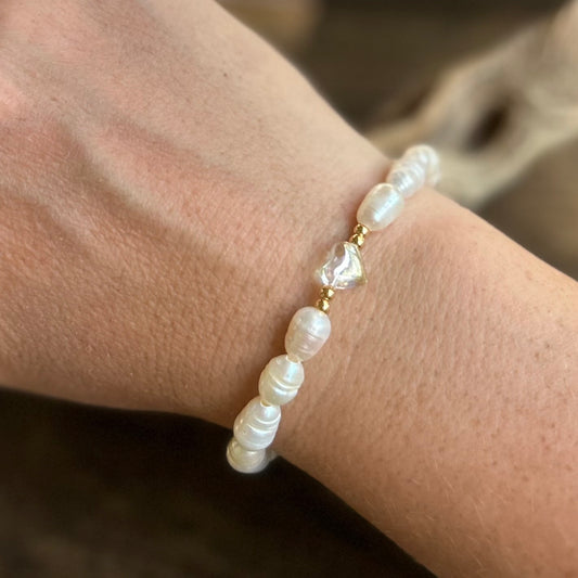 CUSTOM Pearl & Glass Heart Bracelet