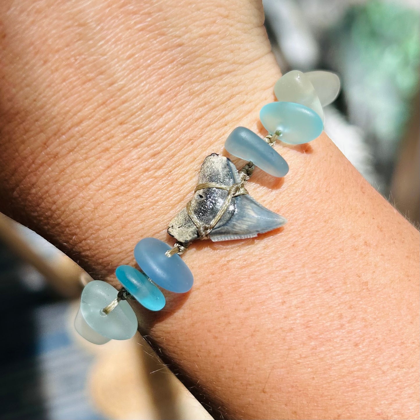 Shark Tooth + Recycled Glass Bracelet