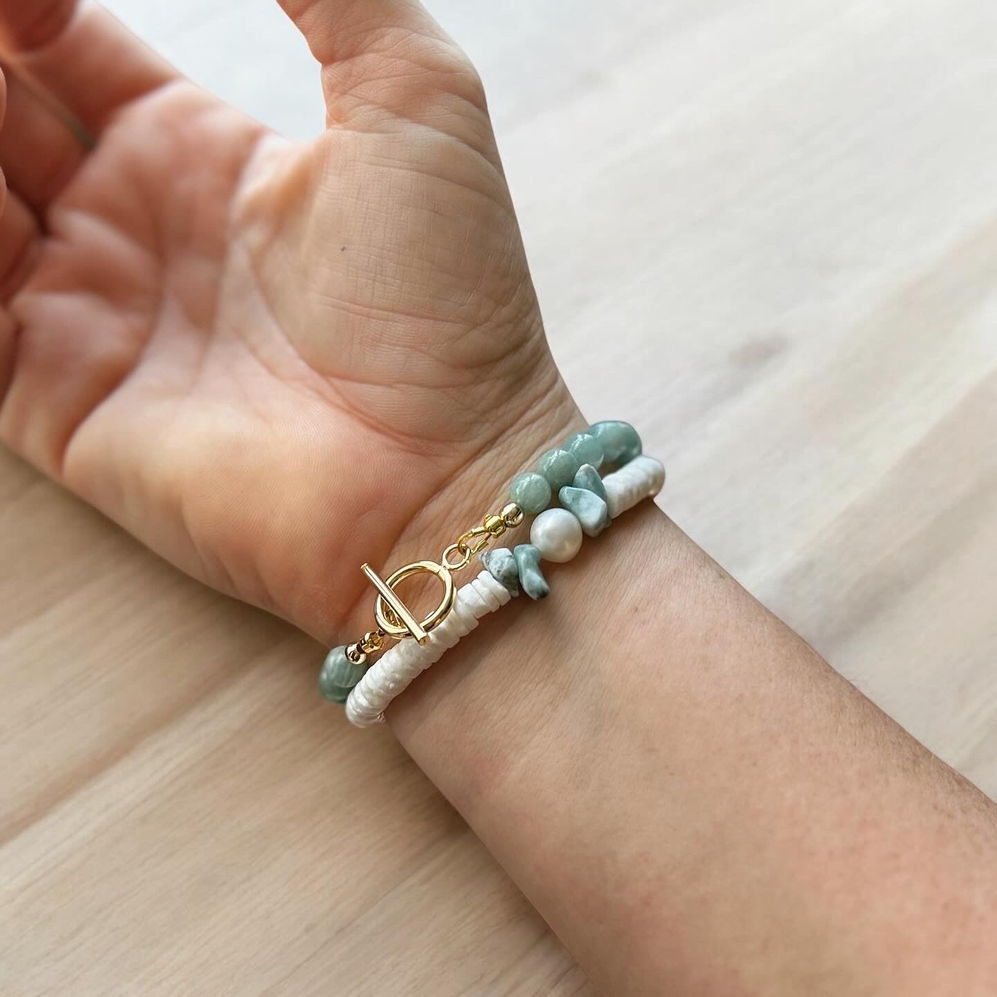 Puka Shell, Stone & Pearl Bracelet
