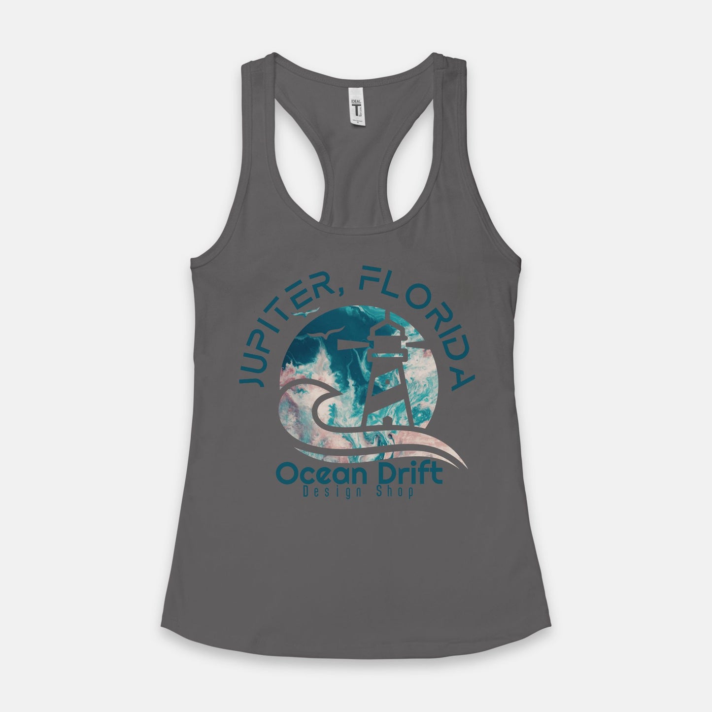 Ocean Drift Tank Top. (Teal & Pink Logo)(Full Length)