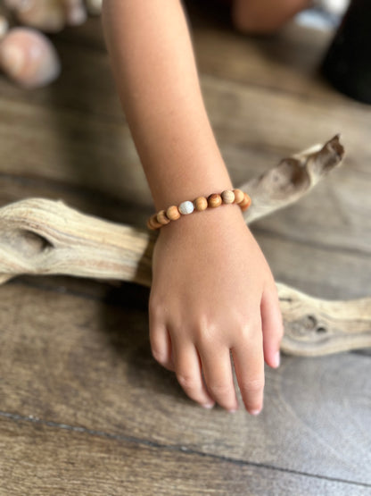 CUSTOM Thuja Wood w/Solitary Pearl & Glass Heart Bracelet