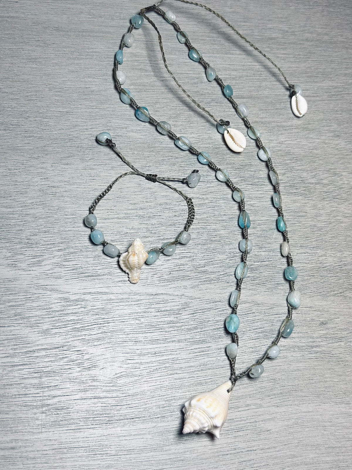 Shell + Larimar Stone Necklace & Bracelet Set