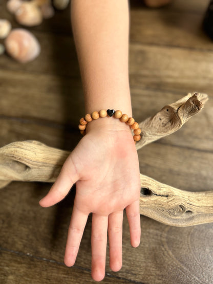 CUSTOM Thuja Wood w/Solitary Pearl & Glass Heart Bracelet