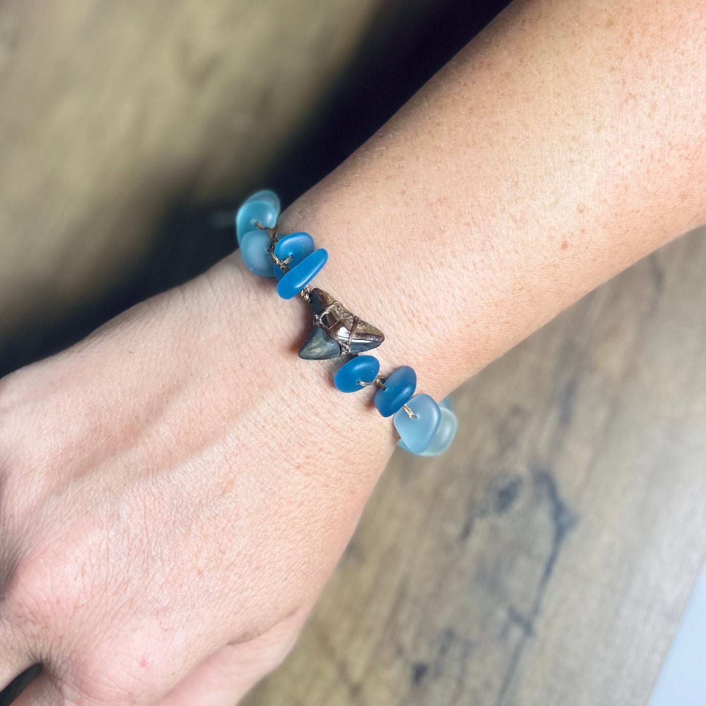 Shark Tooth + Recycled Glass Bracelet