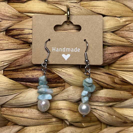 Larimar Stone & Freshwater Pearl earrings