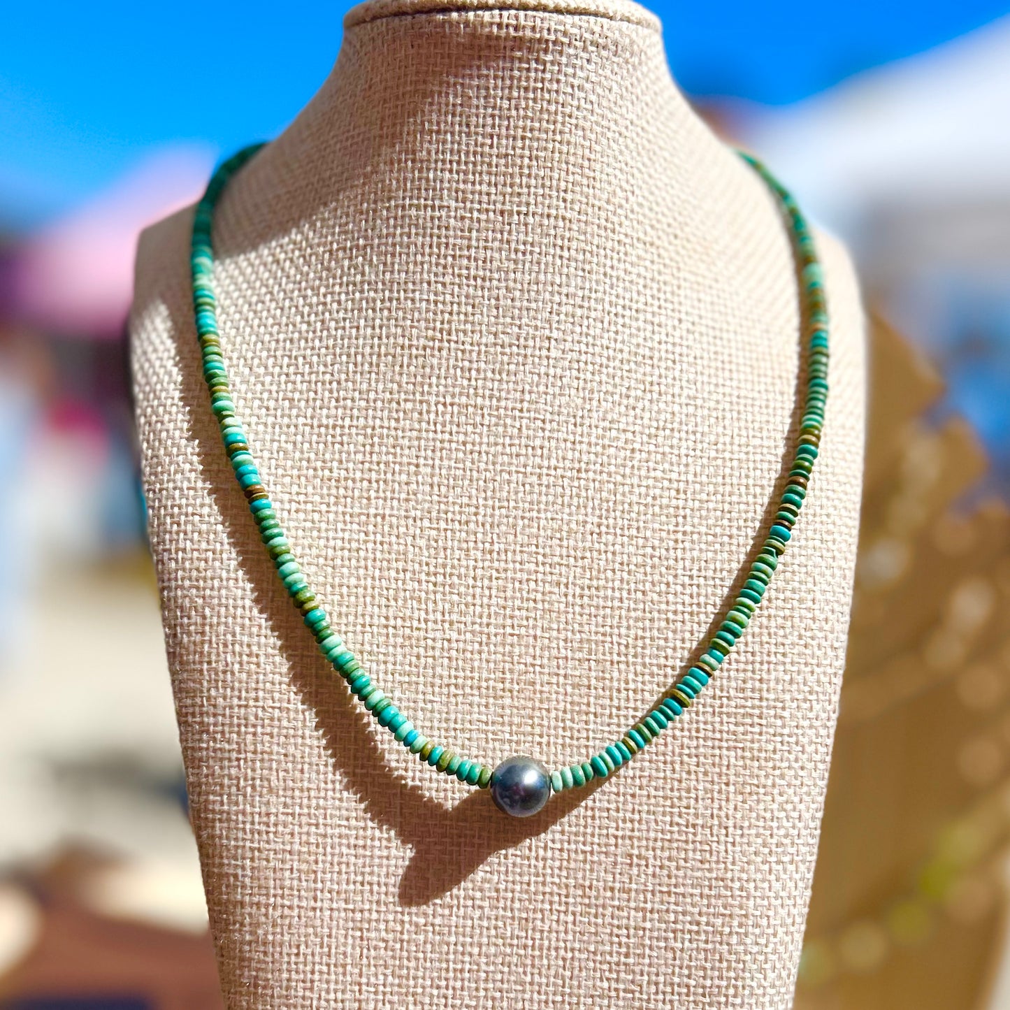 Freshwater Peacock Pearl + Green & Blue Turquoise
