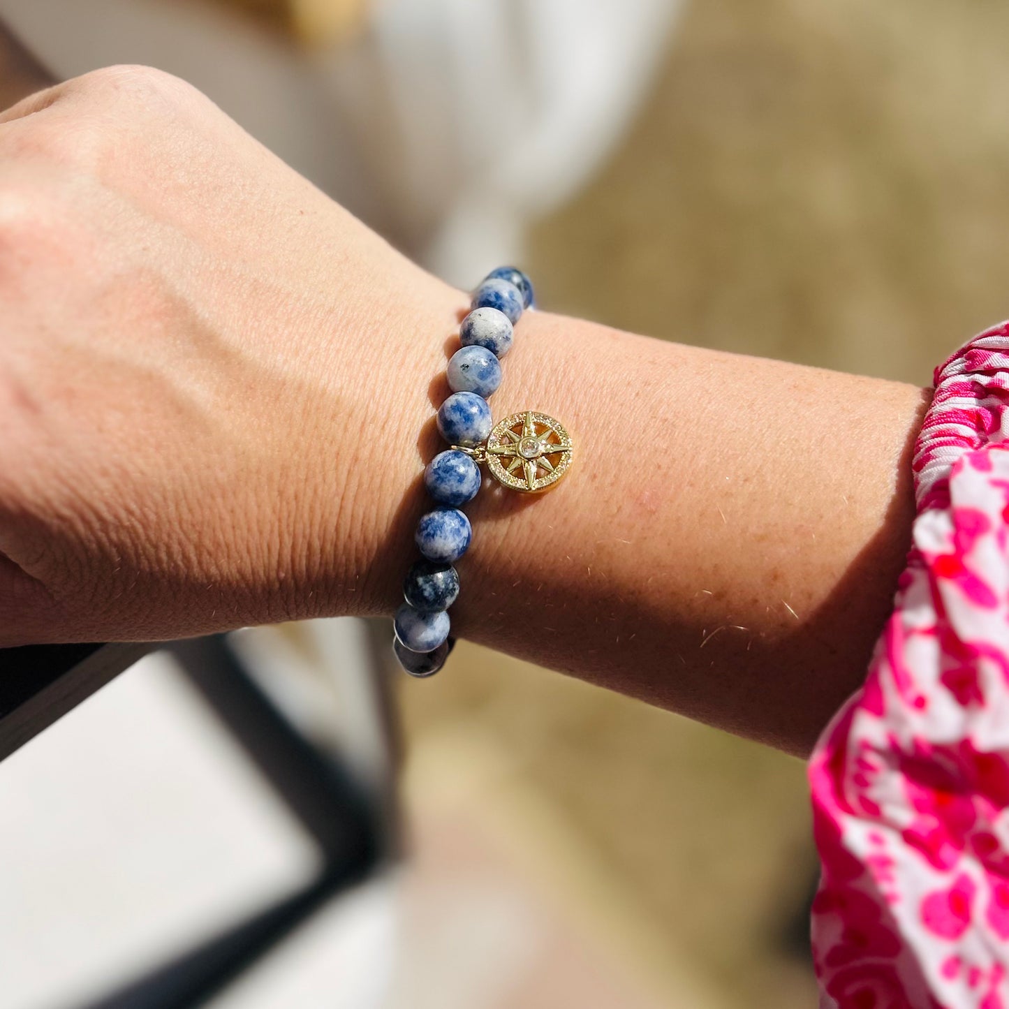Blue Spot Jasper Compass Stretch Bracelet
