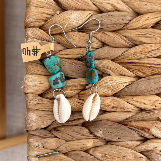 Cowrie + Turquoise Earrings