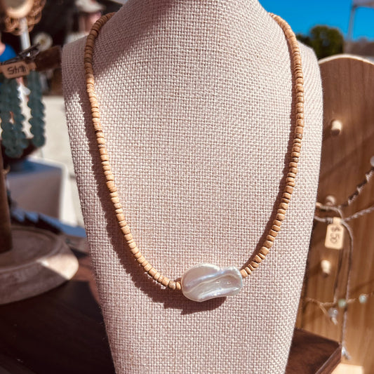 Baroque Freshwater Pearl + Coconut Shell