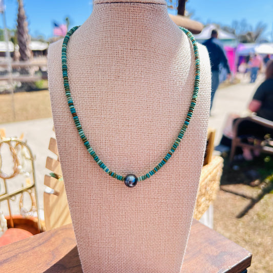 Freshwater Peacock Pearl + Green & Blue Turquoise
