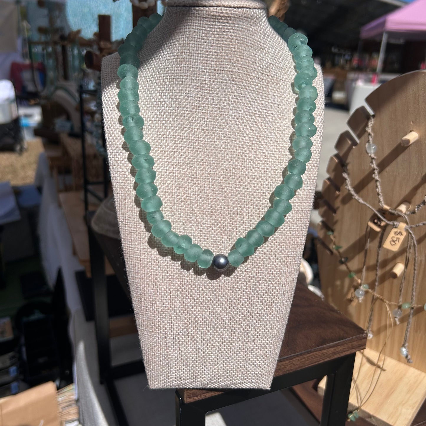 Peacock Freshwater Pearl + Recycled Glass Necklace