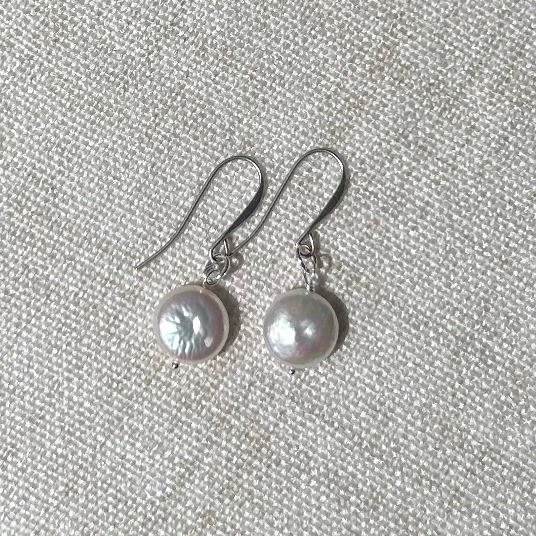 Coin Pearl Earrings (Hooks)