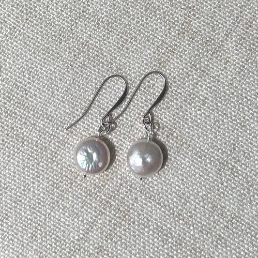 Coin Pearl Earrings (Hooks)