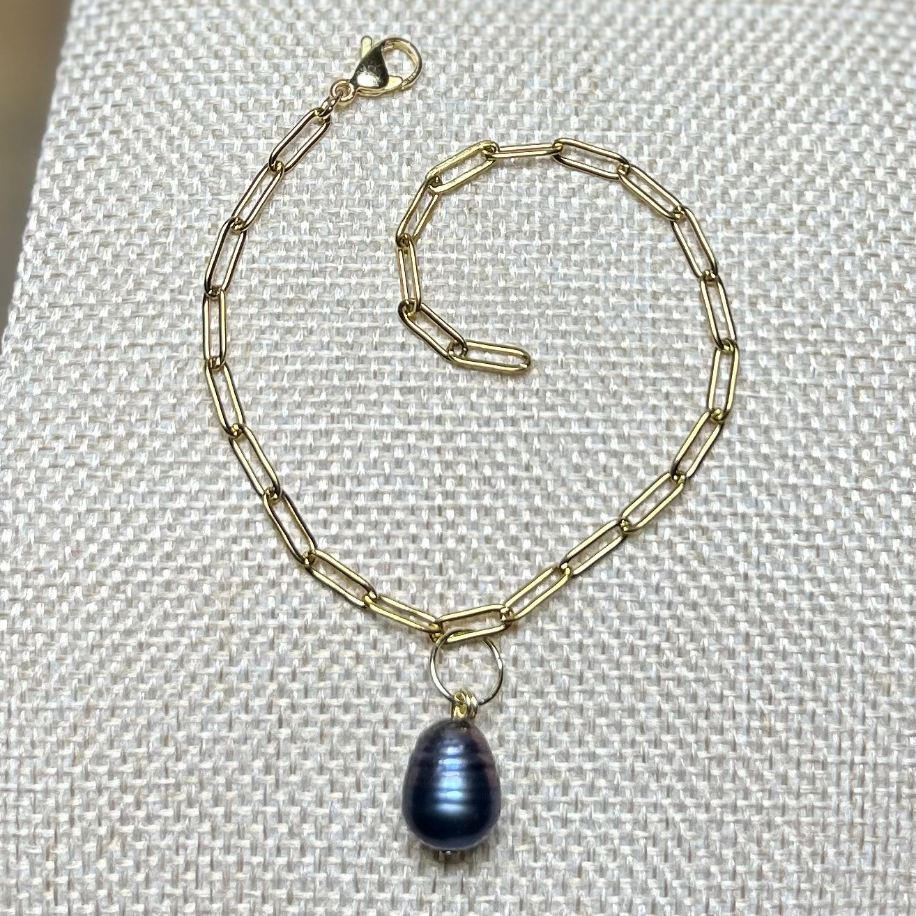 Tahitian Pearl Paperclip Link Bracelet