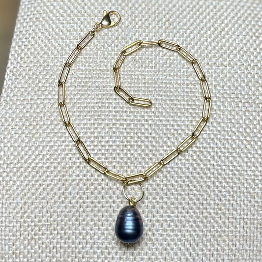 Tahitian Pearl Paperclip Link Bracelet