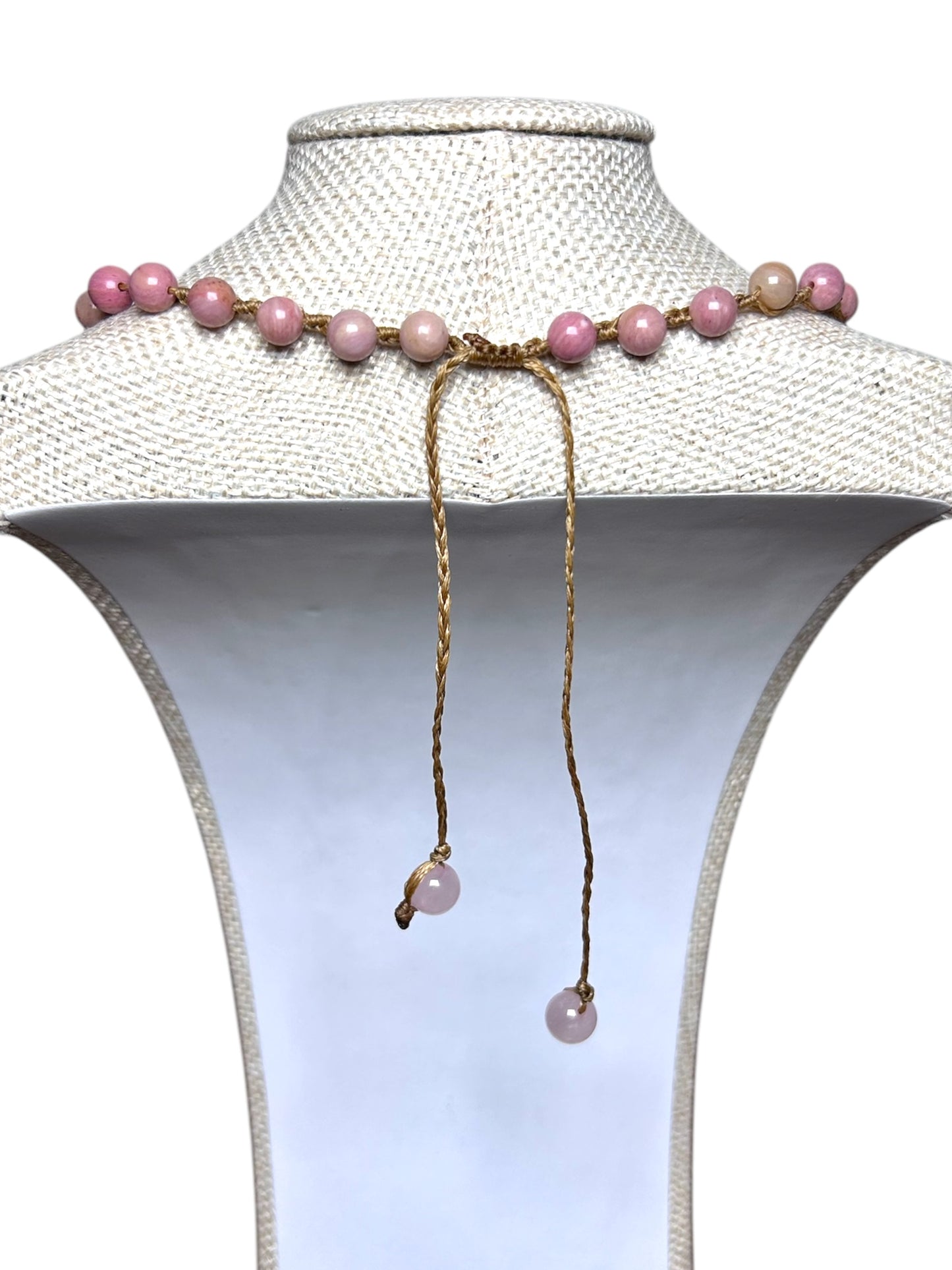 Macrame Choker: Shark Tooth+ Rhodochrosite