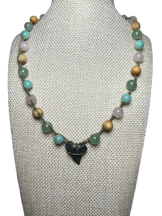 Macrame Necklace: Shark Tooth+Stone/Wood Variety