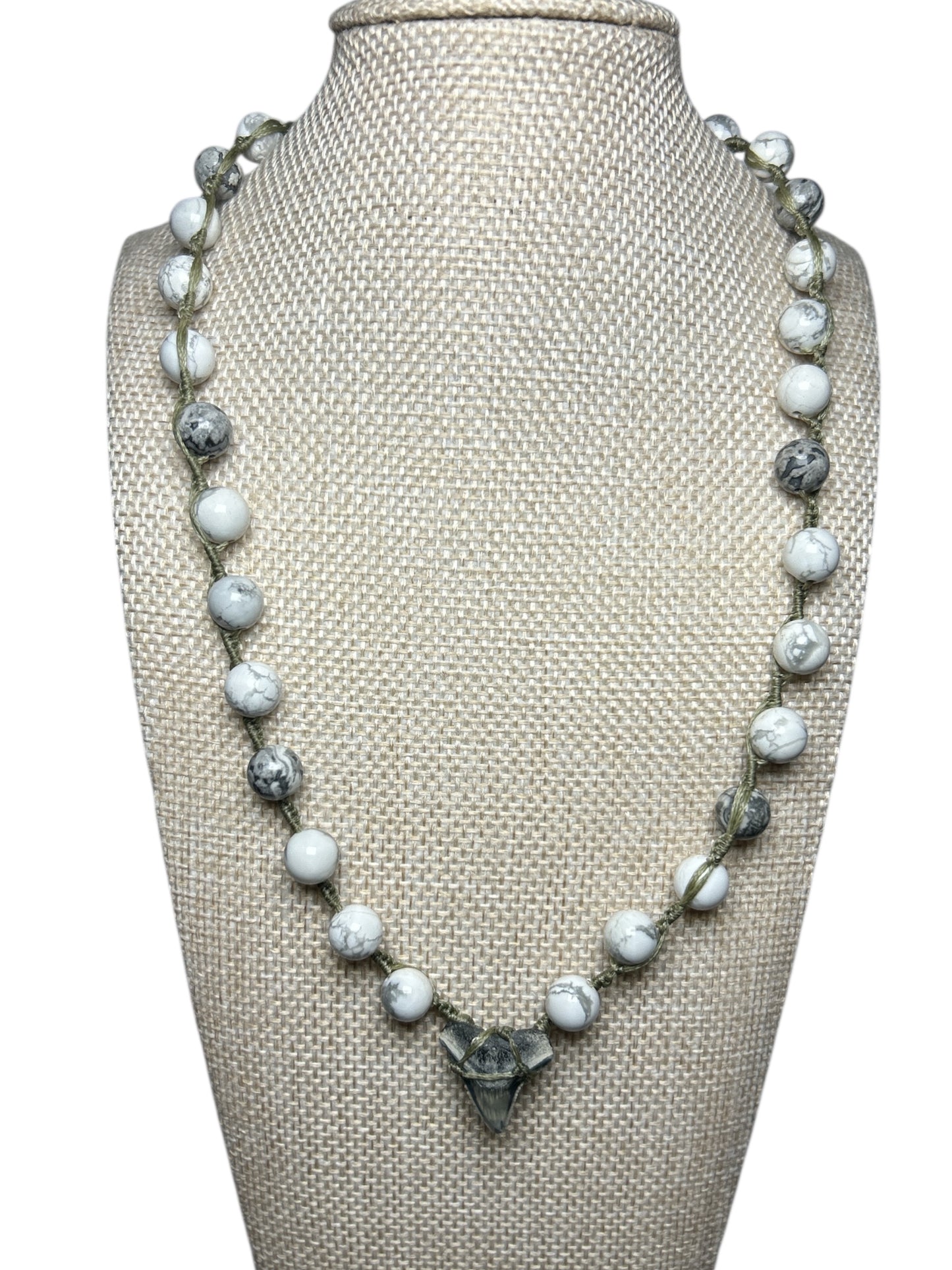 Macrame Necklace: Shark Tooth+Howlite+Land Map Jasper