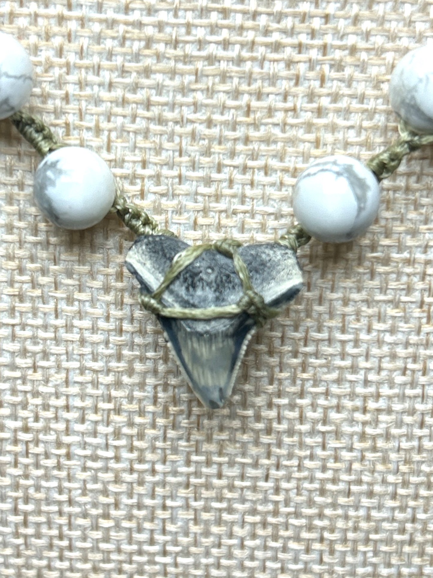 Macrame Necklace: Shark Tooth+Howlite+Land Map Jasper
