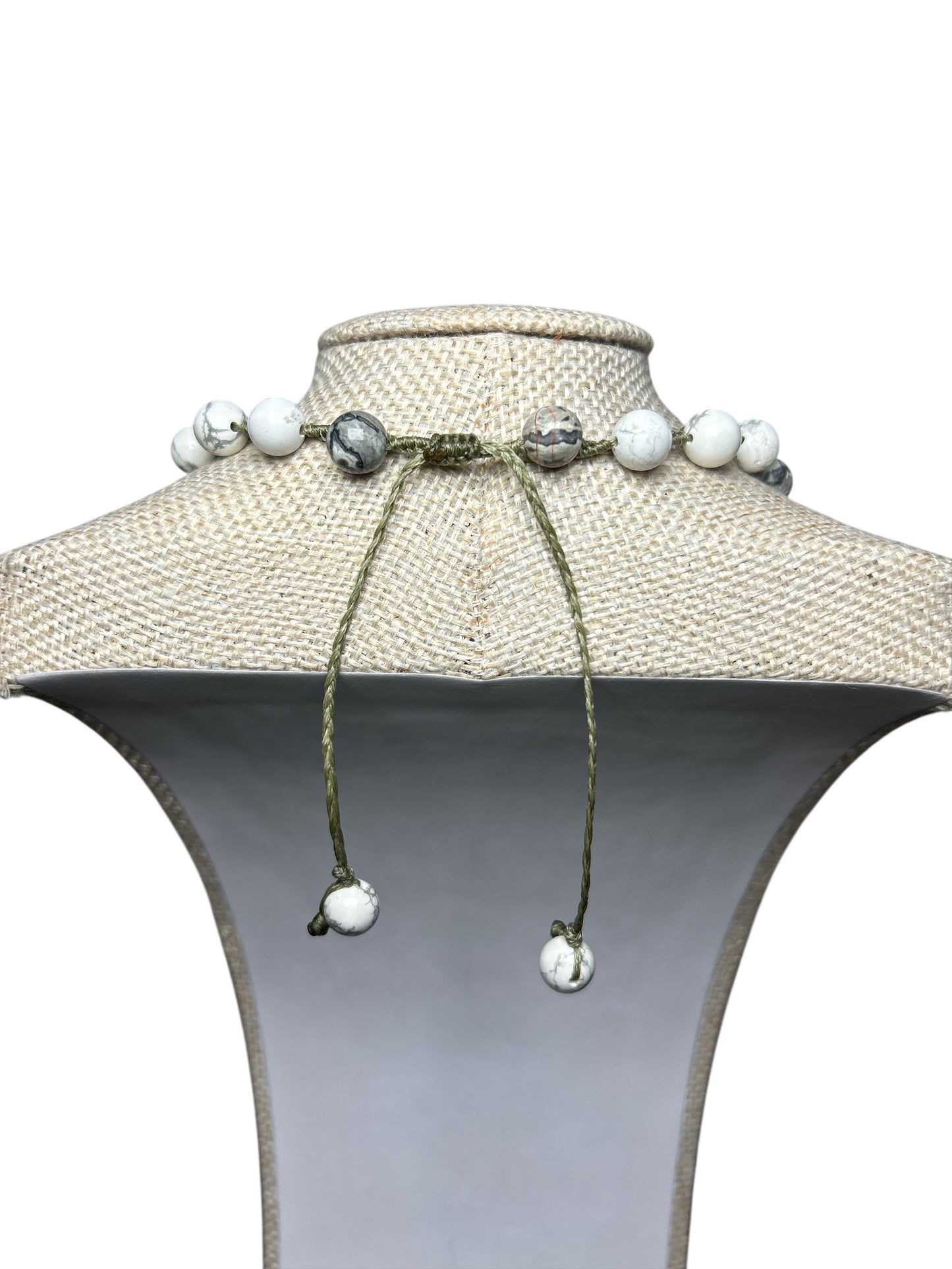 Macrame Necklace: Shark Tooth+Howlite+Land Map Jasper