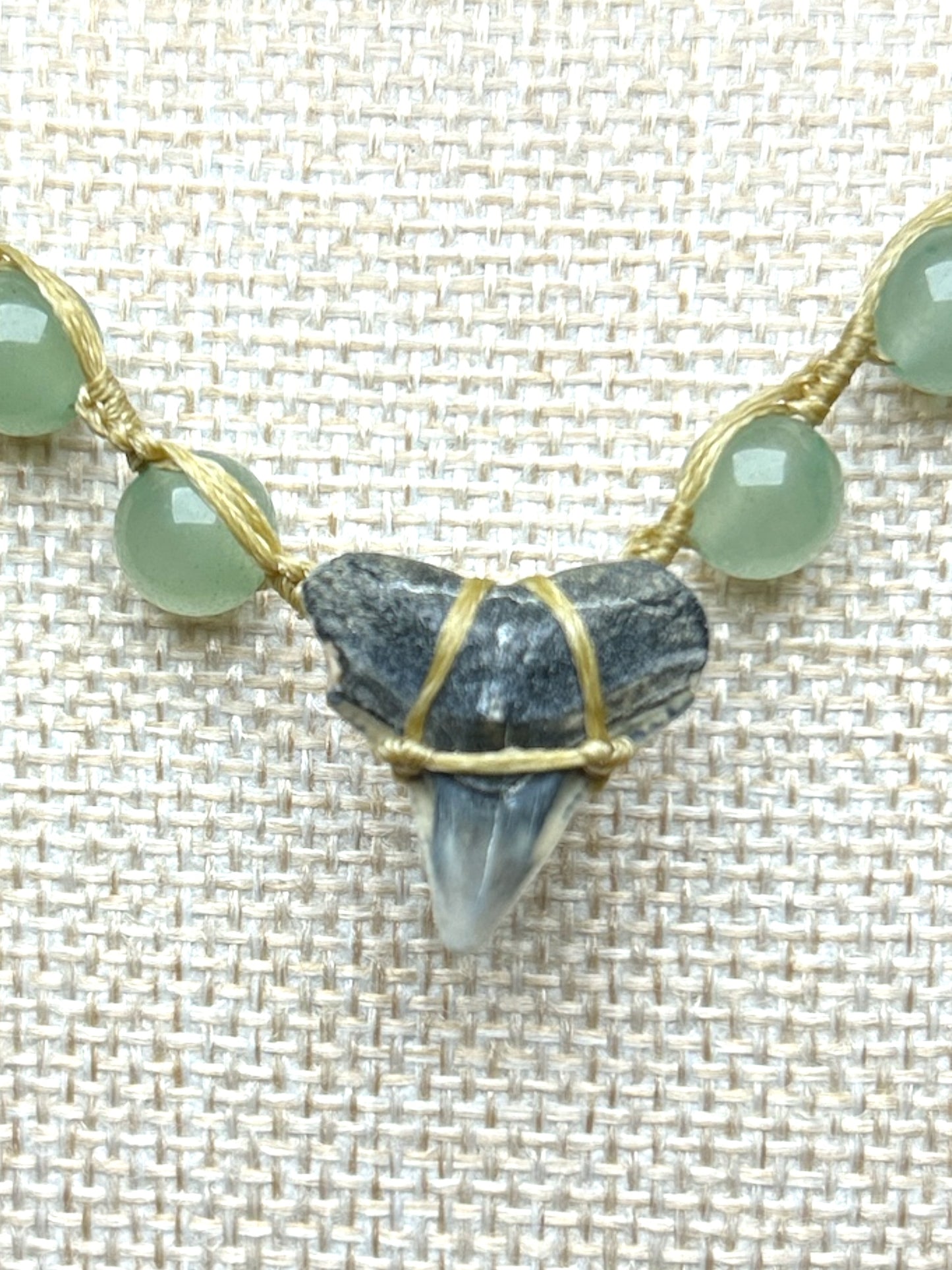 Macrame Necklace: Shark Tooth+Green Aventurine+Rose Quartz